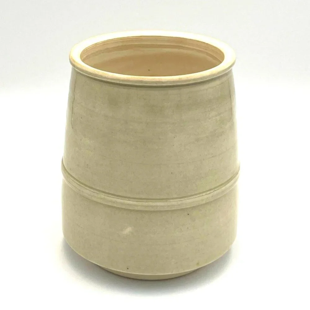 Studio Art Pottery Vase Artist Signed Tan Gray Neutral Minimalist‎ 4.5